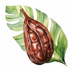 a Cocoa Pod, Cocoa Element, watercolor illustration, isolated on white background
