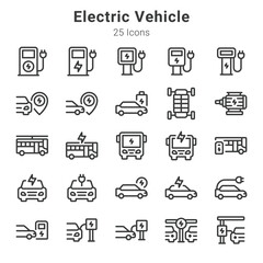 25 icons collection about electric vehicle