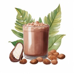 a Cocoa Smoothie, Cocoa Element, watercolor illustration, isolated on white background