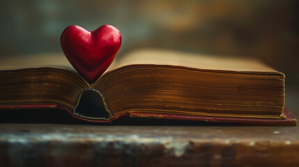 Book with a heart in the middle of the pages as a play on the words "Love of reading"