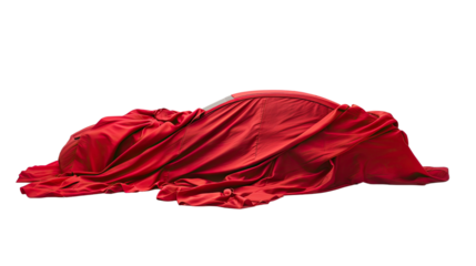 Car covered with red canvas on a transparent background