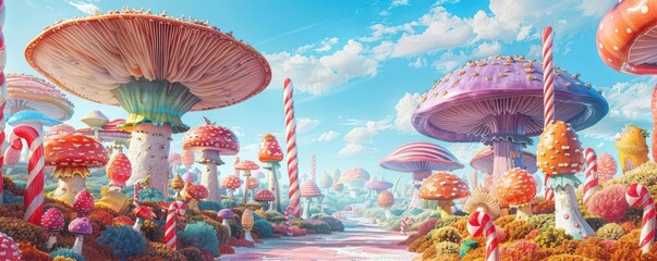 Panoramic view of a whimsical fantasy world