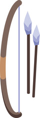 Traditional wooden bow and arrows standing upright isometric illustration