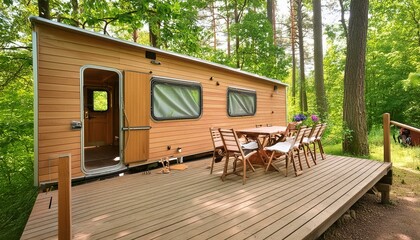 トレーラーハウスとダイニングセット