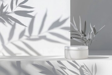Clean and simple product display with leaf shadows and elegance