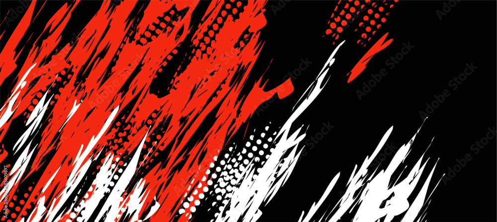 Poster vector illustration of abstract red and white texture on black background