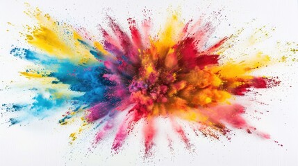 Vivid colored powder blast on a clean white canvas, dynamic and bold