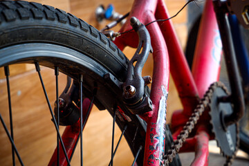 Fototapeta premium close up of the wheels on a bicycle