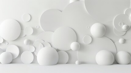 Photorealistic image of a clean, minimalist white background, dominated by prominent uniform geometric circles
