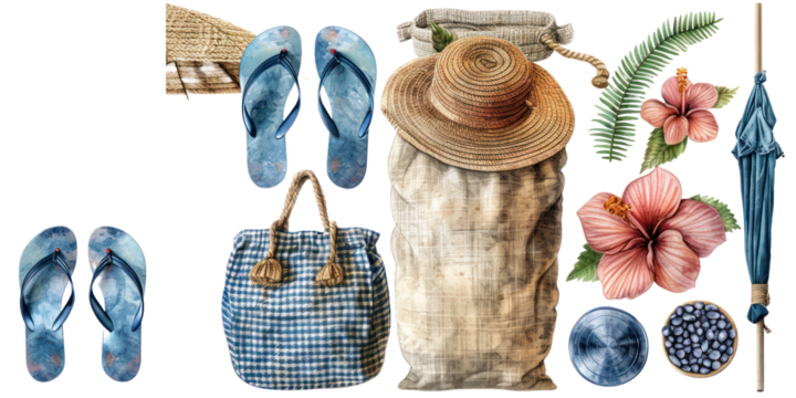 Summer holiday collection set isolated on a transparent background for web banner, wallpaper