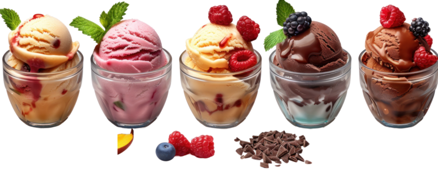 Ice cream dessert isolated on a transparent background for web banner, wallpaper