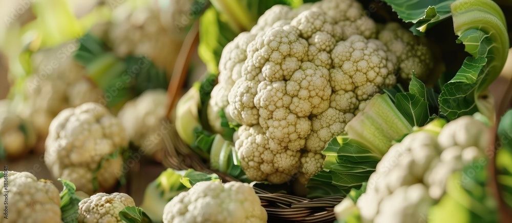 Sticker freshly picked cauliflower in a basket