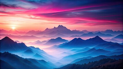Fototapeta premium Abstract mountain landscape in pink and blue hues with dreamy sunset background, mountain, abstract, landscape, pink, blue