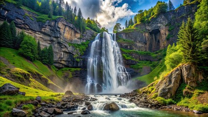 Majestic waterfall cascading down the mountainside, waterfall, mountains, nature, scenic, landscape, serene, rocky