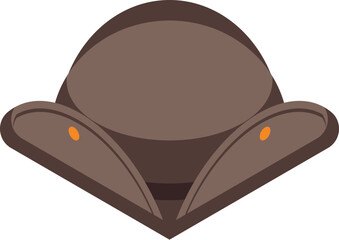 Brown tricorn hat in isometric style providing headwear for historical reenactors and enthusiasts