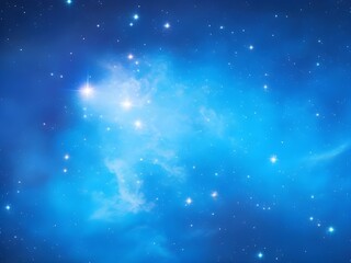 Naklejka premium Bright blue nebula with stars on a smooth background, highlighting the vastness and beauty of the cosmic universe
