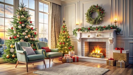 fireplace with christmas tree
