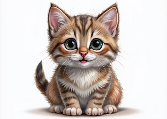 Obraz premium Cute funny smiling kitten, illustration on transparent background