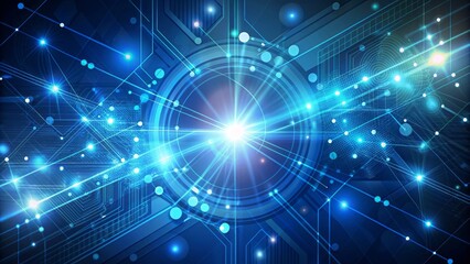 Futuristic vector abstract digital technology illustration with light, line patterns, dots, geometric shapes on a modern blue background design.
