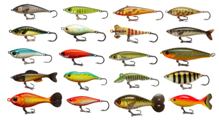 Fishing lures collection on a transparent background