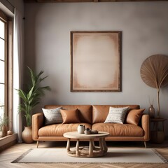 Mockup frame in nomadic boho interior sofa sat background