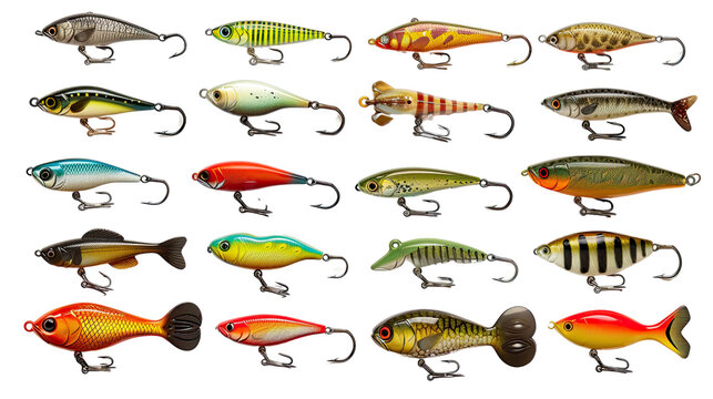 Fishing lures collection on a transparent background
