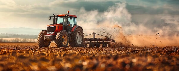 A microscopic view of a tractor working the soil, revealing the unseen world of microorganisms thriving beneath