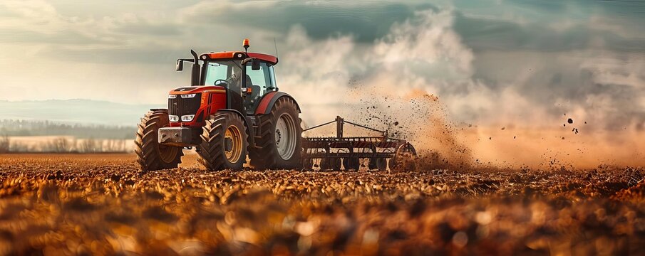 Fototapeta A microscopic view of a tractor working the soil, revealing the unseen world of microorganisms thriving beneath