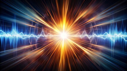 Alarming bright flash of light bursts amidst darkness, echoing shockwaves radiate from blurred, fractured sound waveforms, evoking distressful atmosphere.