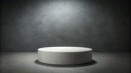 isolated white sleek modern cylinder podium stand display riser platform on grey background empty minimalist product showcase