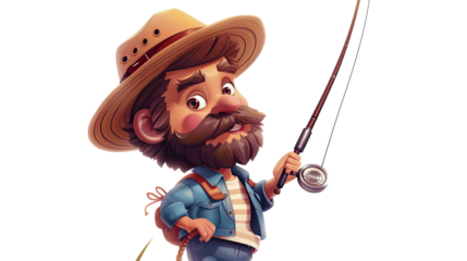 Fisherman cartoon character on a transparent background