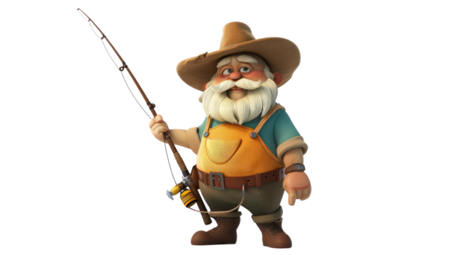 Fisherman cartoon character on a transparent background