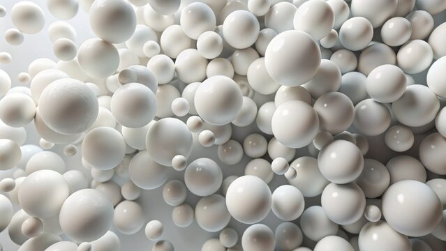 White spheres of varying sizes scattered across a clean background, creating a mesmerizing abstract pattern for visual freedom and experimentation.