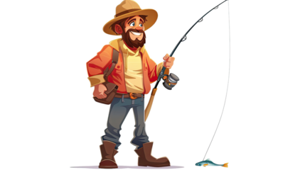 Fisherman cartoon character on a transparent background