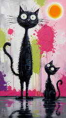 black cat modern art surreal abstract halloween
