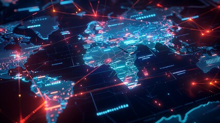 Obraz premium Global Network Connection - Digital World Map