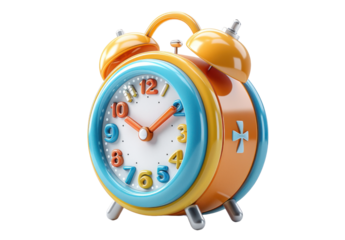 Cute alarm clock isolated on a transparent background for we, banner, wallpaper