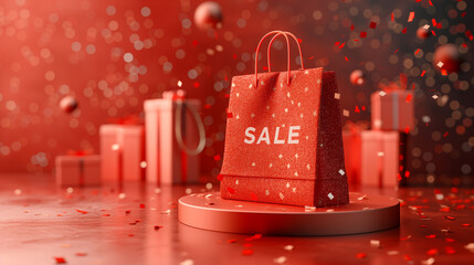 赤いショッピングバッグのセール素材