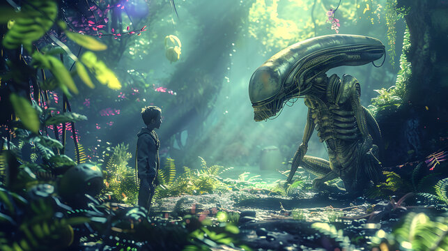 outer space alien human children child interaction fiction movie natural futuristic future friendly communication world culture connection species aliens astronomy creatures science adventure