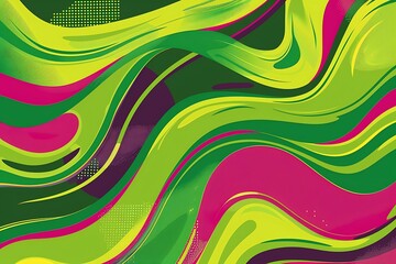 A minimalist background with vibrant green and magenta hues, featuring bold, swirling shapes and dynamic patterns, energetic and modern design