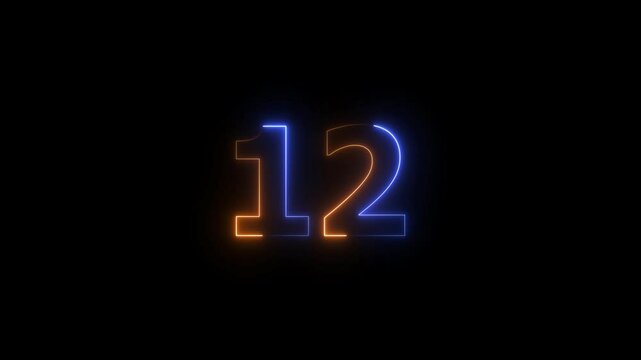 Abstract neon countdown 12 number 4k animation.