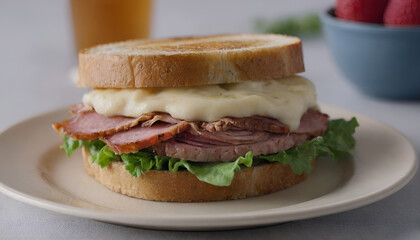 reuben sandwich on a plate with swiss cheese
