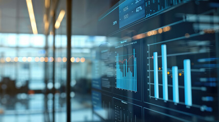 Interactive Virtual Display of Business Data Analytics in a Modern Office.