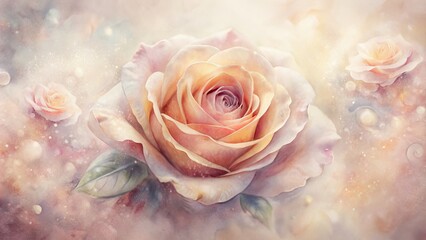 Delicate, soft focus, dreamy pastel rose watercolor painting wallpaper background with gentle, swirling patterns and subtle, muted color palette.
