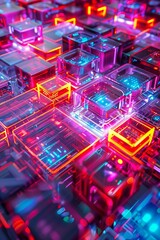 Geometric patterns with neon glow, techno abstract background, modern and vibrant