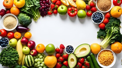 A colorful assortment of fruits and vegetables arranged in a circle