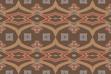 Ikat ethnic Indian seamless pattern. Design for background, wallpaper, vector illustration, fabric. Ikat ethnic seamless pattern design. Aztec fabric carpet.