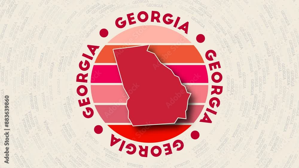 Poster georgia logo intro. badge with the circular name and map of us state. classy georgia round logo anim