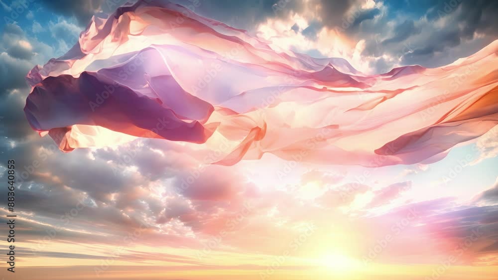 Poster a tranquil image of a table runner soaring through a sunsetfilled sky.