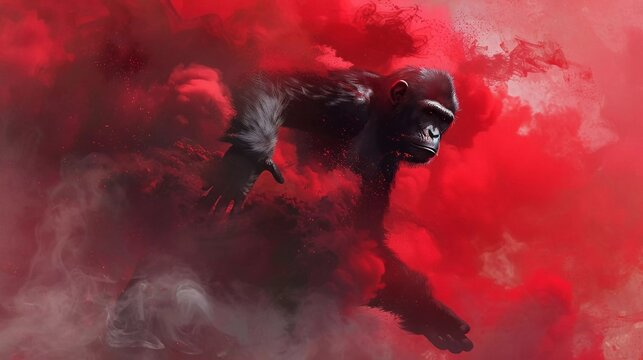 concept art of monkey in red smoke which is very beautiful